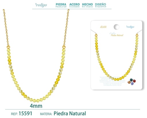 [15591] Collar de ágata 4 mm - Joyería de piedra natural y acero