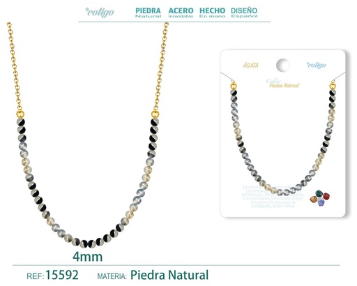 [15592] Collar de ágata 4 mm - Joyería de piedra natural y acero