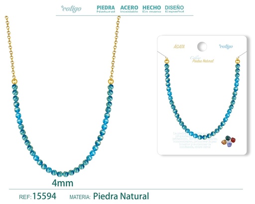 [15594] Collar de ágata 4 mm - Joyería de piedra natural y acero