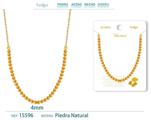 [15596] Collar de jade amarillo 4 mm - Joyería de piedra natural y acero