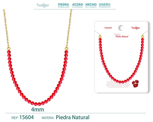 [15604] Collar de turquesa rojo 4 mm - Joyería de piedra natural y acero