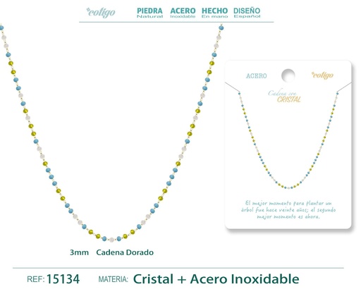 [15134] Collar de acero dorado con bola de cristal - Accesorios de joyería