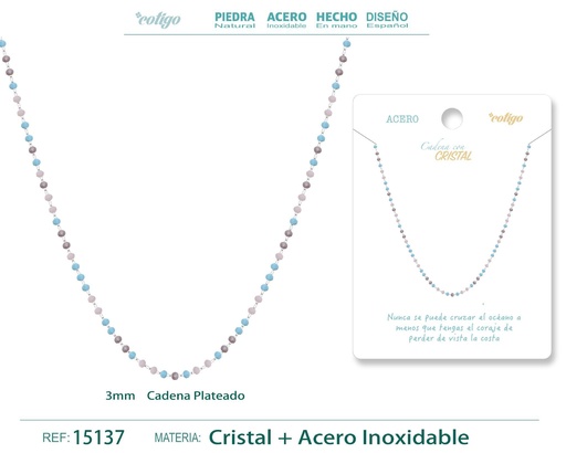 [15137] Collar de acero plateado con bola de cristal - Accesorios de joyería
