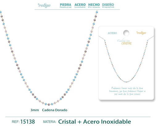 [15138] Collar de acero dorado con bola de cristal - Accesorios de joyería