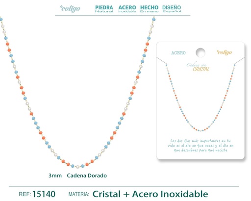 [15140] Collar de acero dorado con bola de cristal - Accesorios de joyería