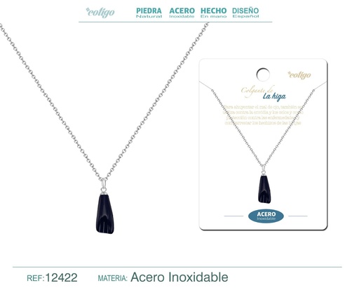 [12422] Collar de acero inoxidable con colgante mano higa negra - Joyería de protección y espiritual
