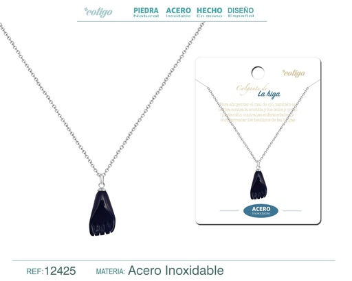 [12425] Collar de acero inoxidable con colgante mano higa negra - Joyería de protección y espiritual