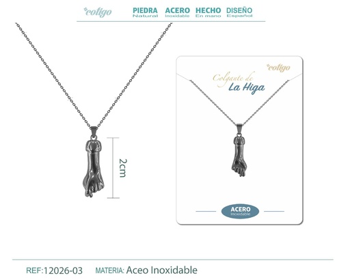[12026-03] Colgante mano higa de acero 30 mm color negro - Joyería de acero y protección