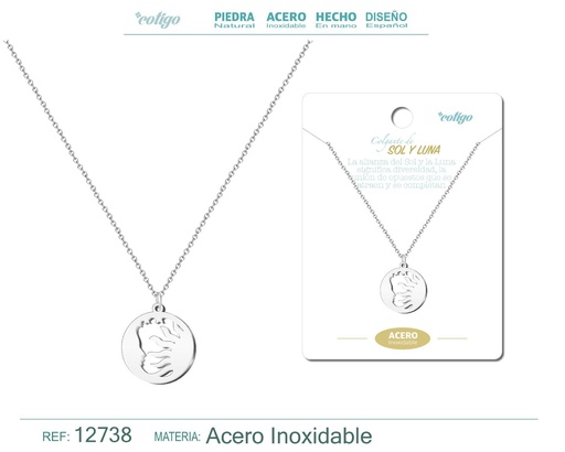 [12738] Colgante sol y luna de acero color plateado - Joyería de acero y simbolismo