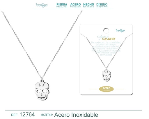 [12764] Colgante calavera de acero color plateado - Joyería de acero y estilo alternativo
