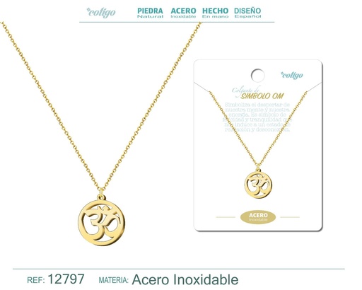 [12797] Colgante Símbolo OM de Acero Color Dorado - Accesorios de joyería y collares