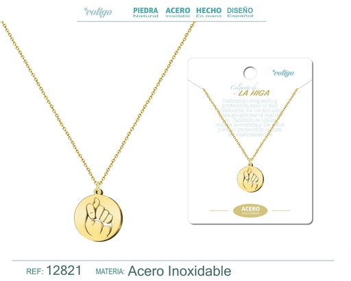 [12821] Colgante La Higa de Acero Color Dorado - Accesorios de joyería y collares