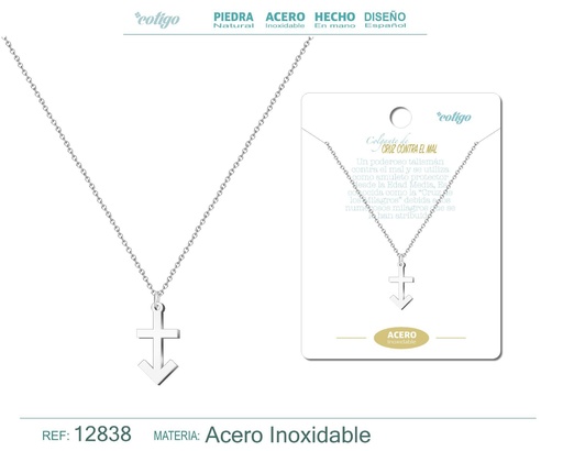 [12838] Colgante Cruz contra el Mal de Acero Color Plateado - Accesorios de joyería y collares