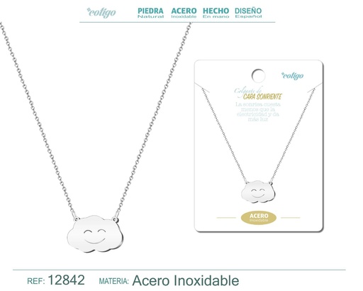 [12842] Colgante Cara Sonriente de Acero Color Plateado - Accesorios de joyería y collares