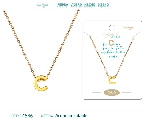 [14546] Collar letra C color dorado - Joyería personalizable y elegante