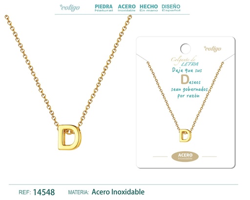 [14548] Collar letra D acero color dorado - Joyas personalizadas y accesorios