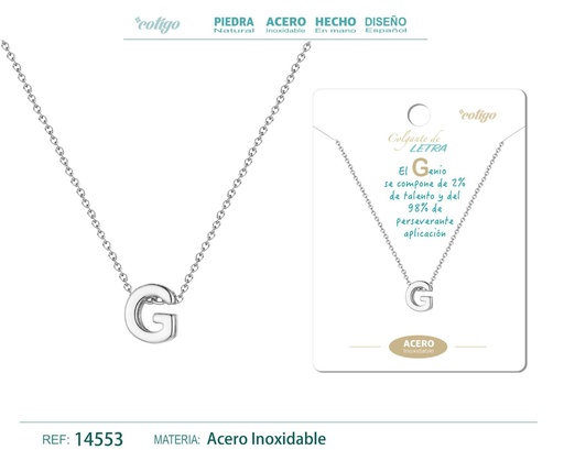 [14553] Collar letra G color plateado - Joyería personalizable y elegante