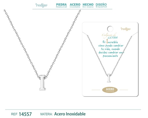 [14557] Collar letra I color plateado - Joyería personalizable y elegante