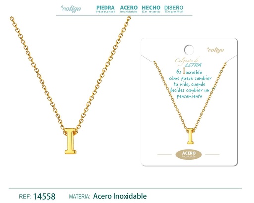 [14558] Collar letra I color dorado - Joyería personalizable y elegante