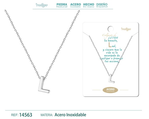 [14563] Collar letra L color plateado - Joyería personalizable y elegante