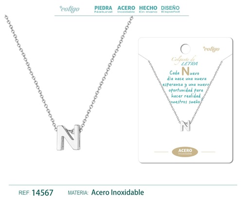 [14567] Collar letra N color plateado - Joyería personalizable y elegante