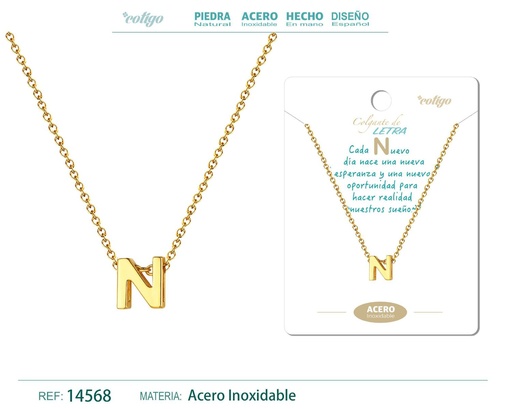[14568] Collar letra N color dorado - Joyería personalizable y elegante