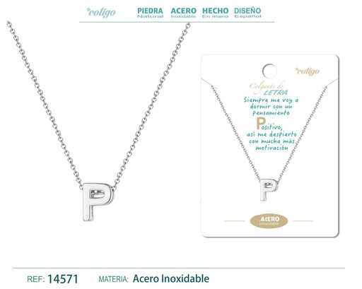 [14571] Collar letra P color plateado - Joyería personalizable y elegante