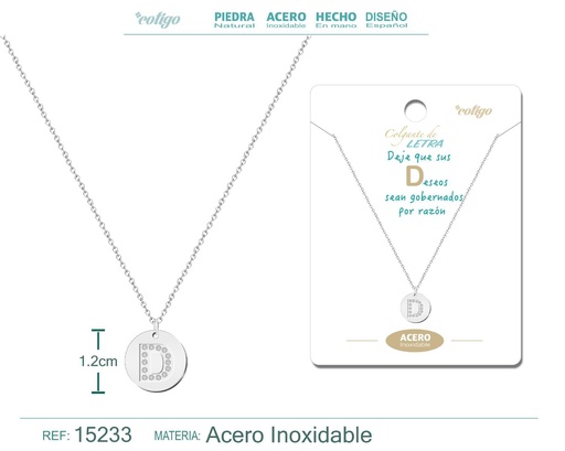 [15233] Collar con letra D en color plateado - Joyería personalizada