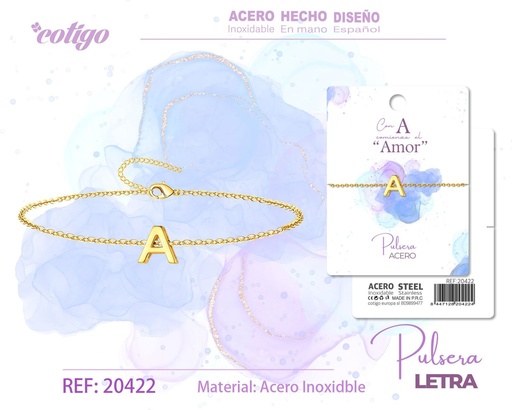 [20422] Pulsera con letra A en color dorado - Joyería de moda