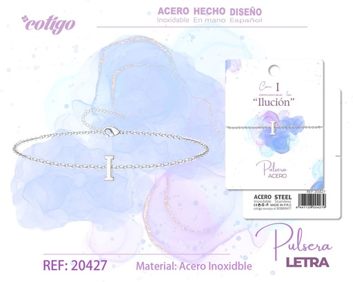 [20427] Pulsera con letra I en color plateado - Joyería de moda