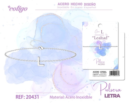[20431] Pulsera de letra "L" en plata - Bisutería zodiacal