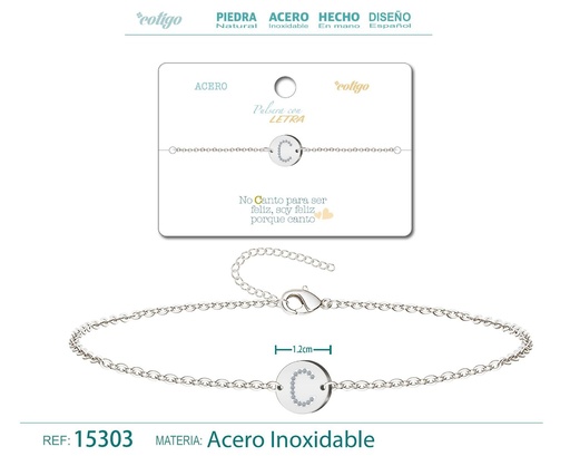 [15303] Pulsera con letra D en color plateado - Joyería de moda