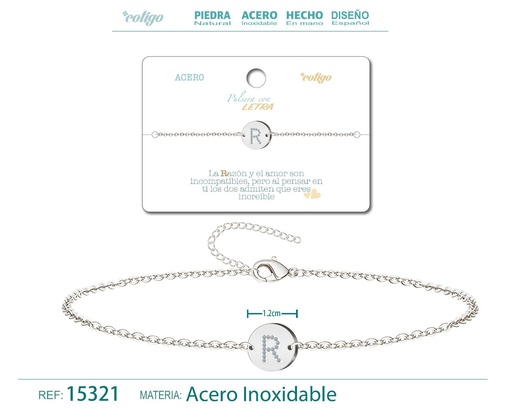 [15321] Pulsera con letra S en color plateado - Joyería de moda
