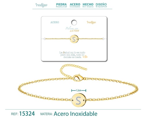 [15324] Pulsera con letra A en color dorado - Joyería de moda