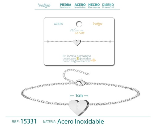 [15331] Pulsera de acero con letra "E" color plateado - Pulseras de letras