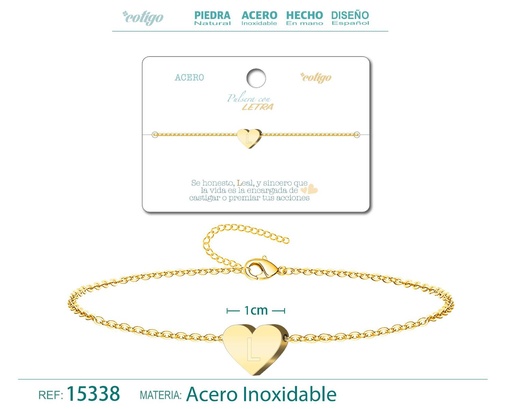 [15338] Pulsera de acero con letra "L" color dorado - Pulseras de letras