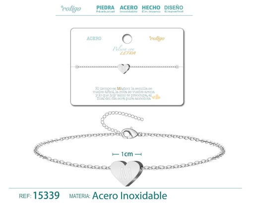[15339] Pulsera de acero con letra "M" color plateado - Pulseras de letras
