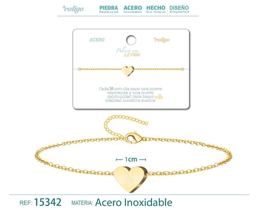 [15342] Pulsera de acero con letra "N" color dorado - Pulseras de letras