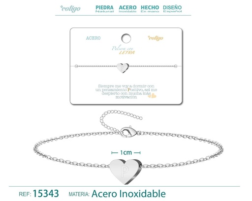 [15343] Pulsera de acero con letra "P" color plateado - Pulseras de letras