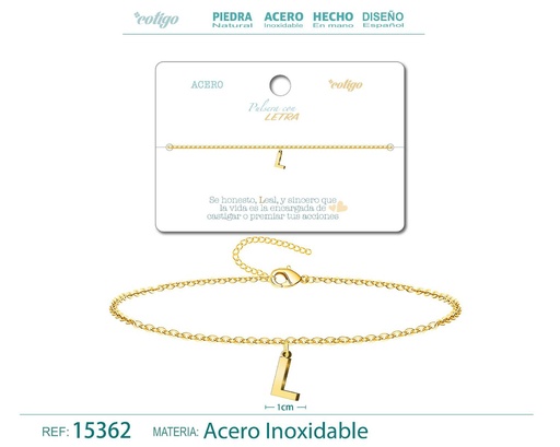 [15362] Pulsera con letra L en color dorado - Accesorios de moda