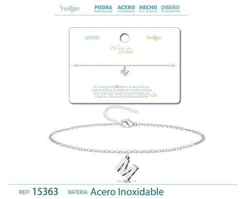 [15363] Pulsera con letra M en color plateado - Accesorios de moda