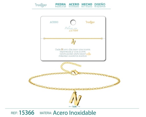 [15366] Pulsera con letra N en color dorado - Accesorios de moda