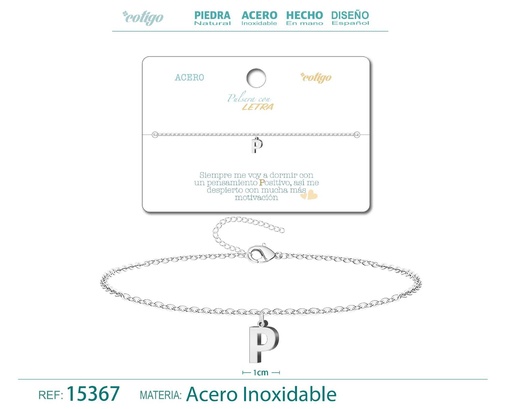 [15367] Pulsera con letra P en color plateado - Accesorios de moda