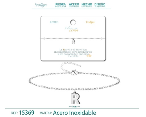 [15369] Pulsera con letra R en color plateado - Accesorios de moda