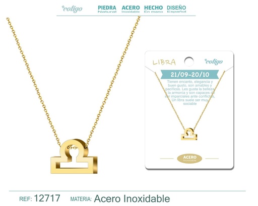 [12717] Collar de acero con zodiaco Libra color dorado - Joyería zodiacal