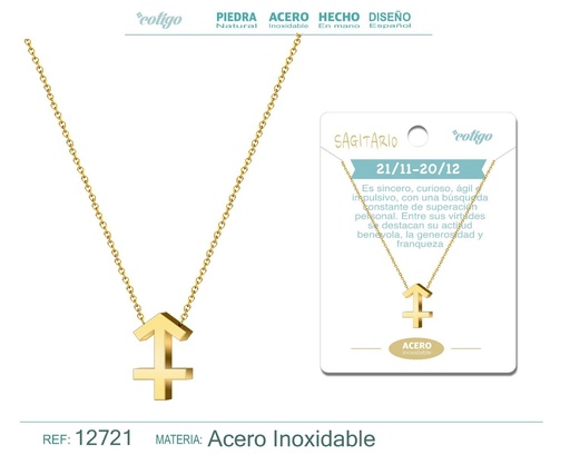 [12721] Collar de acero con zodiaco Sanitario color dorado - Joyería zodiacal