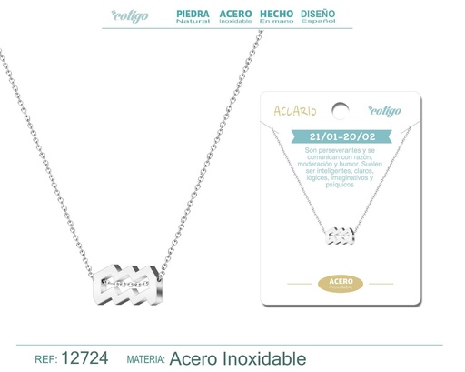 [12724] Collar de acero con zodiaco Acuario color plateado - Joyería zodiacal