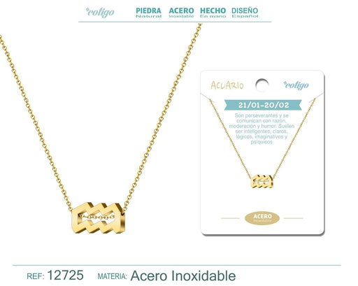 [12725] Collar de acero con zodiaco Acuario color dorado - Joyería zodiacal