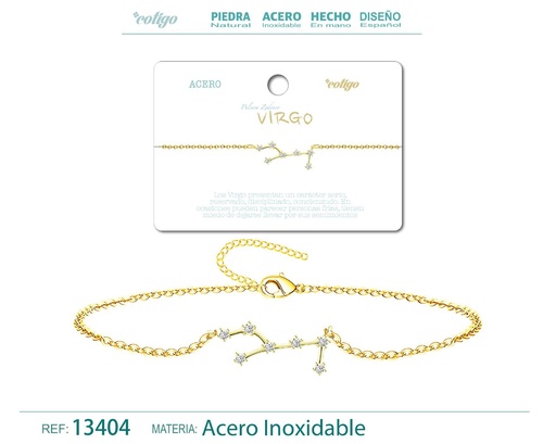 [13404] Pulsera mapa estelar del zodiaco Virgo dorado con strass - Joyería zodiacal