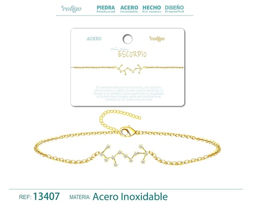 [13408] Pulsera mapa estelar del zodiaco Escorpio dorado con strass - Joyería zodiacal